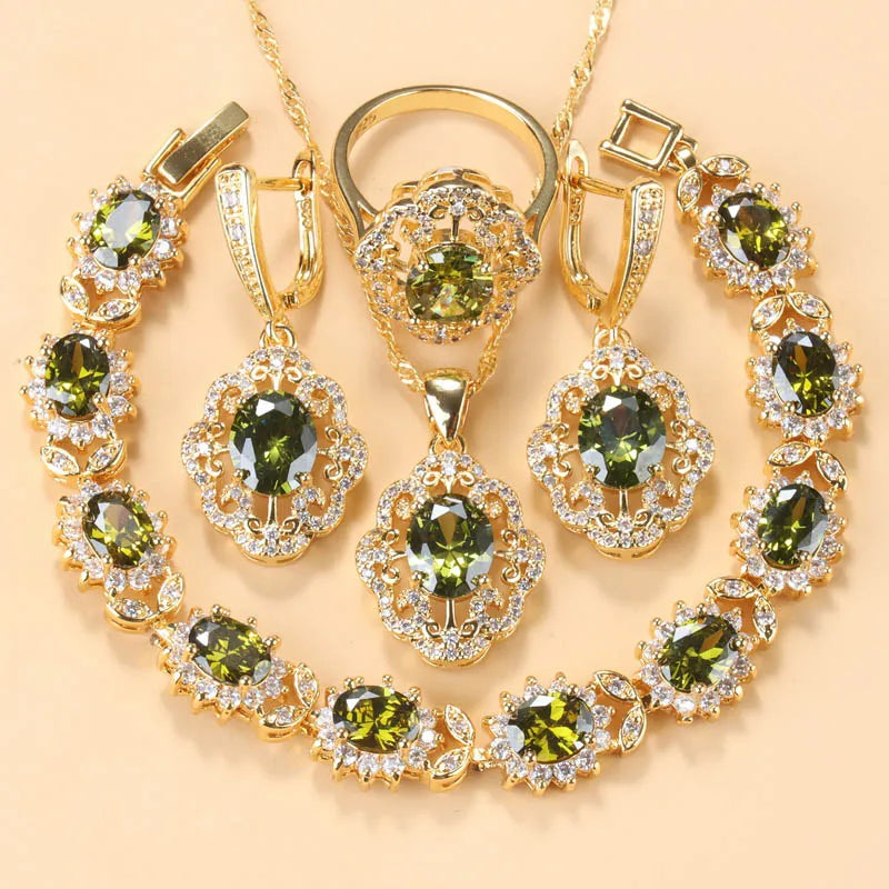 Wedding Accessories Garnet Bridal Jewelry SetsOlive Green9