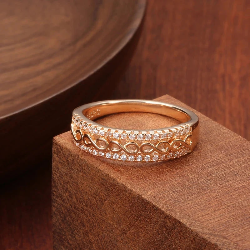 Hollow Pattern Natural Zircon 585 Rose Gold Color Ethnic Bride Rings for Women