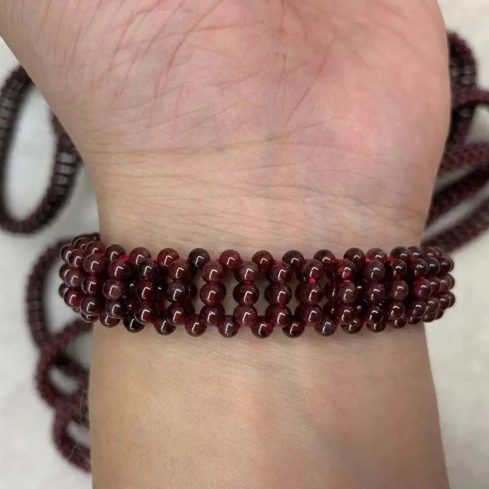 Red Garnet Stone Beaded Bracelet Natural Gemstone