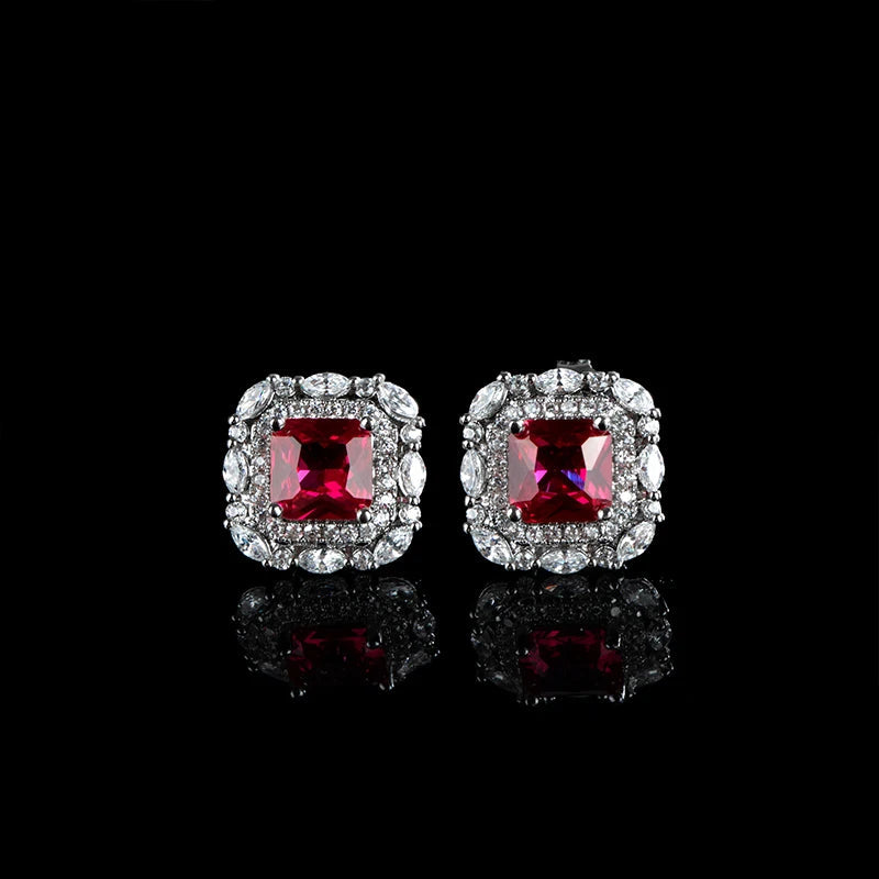 Square Shape Classic Ruby Gemstones 925 Sterling Silver Drop EarringsEarrings