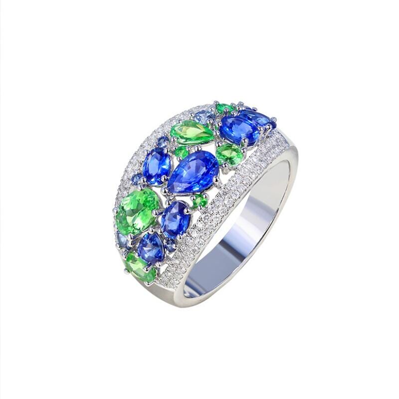 Peridot & Sapphire Gemstone Silver Jewelry SetJewelry SetRing