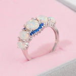 Fire Opal Ring Silver Plated Oval Round Stone Ring
