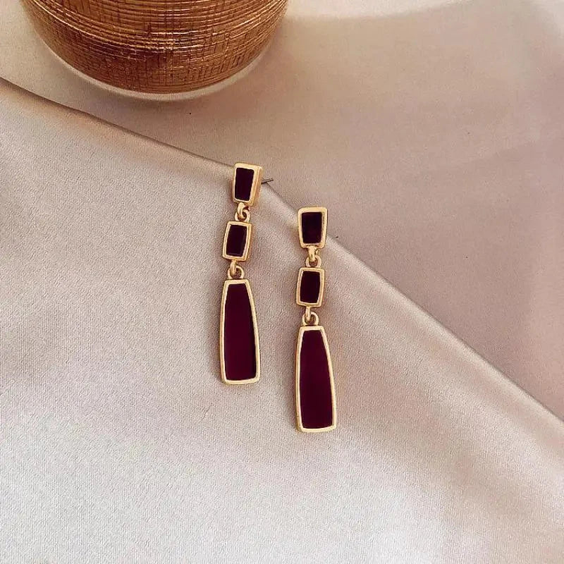 S925 Silver Retro Red Long Dangle Earring