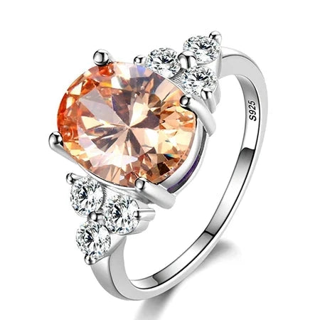 S925 Silver Oval Zircon Ring – Women's Wedding Jewelrychampagne12