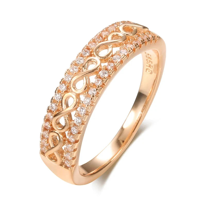 Hollow Pattern Natural Zircon 585 Rose Gold Color Ethnic Bride Rings for WomenWHITE10