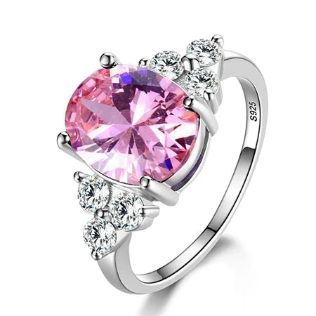 S925 Silver Oval Zircon Ring – Women's Wedding JewelryPink CZ6