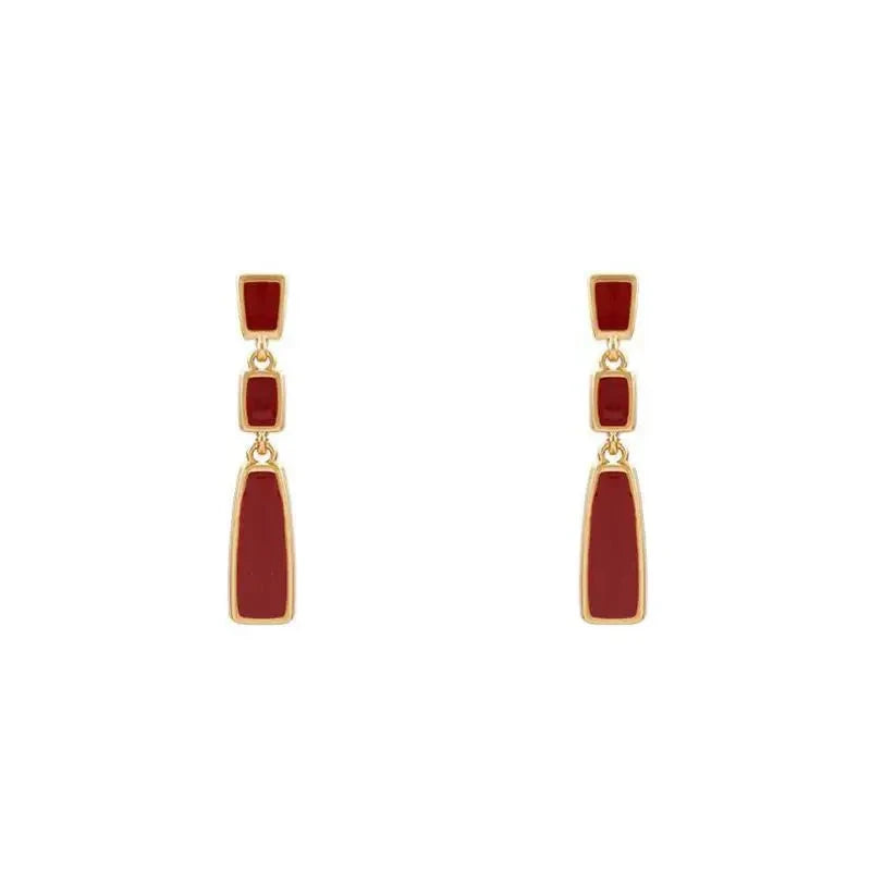S925 Silver Retro Red Long Dangle Earring