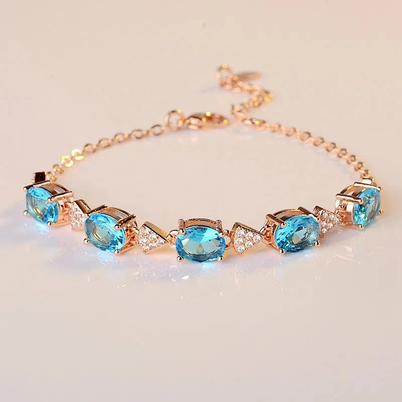 Blue Topaz Bracelet Aquamarine 925 Sterling Silver Charm Bracelets