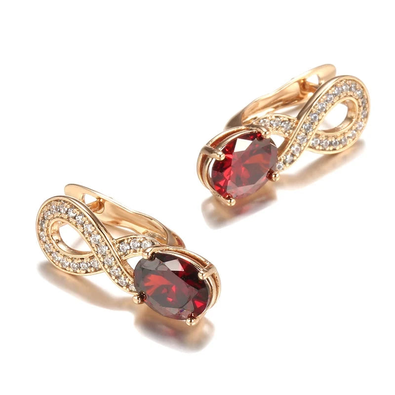 SYOUJYO Flower Shape Elegant Earrings For Women Red Natural Zircon 585 Rose Gold Color Vintage JewelryROSE GOLD COLORRed