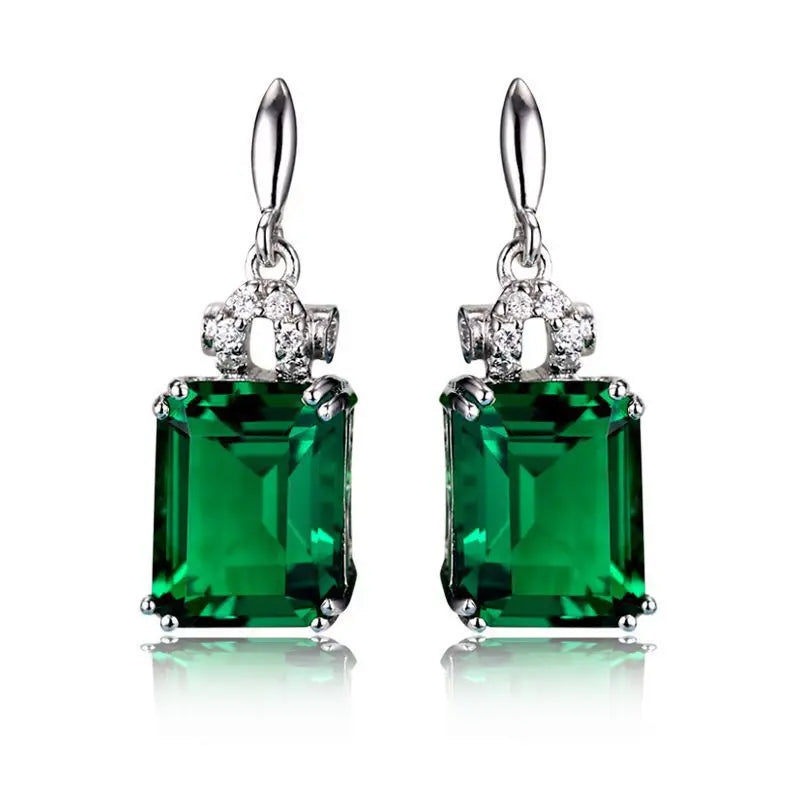 925 Sterling Silver Vintage Earrings For Woman With Square 6*8mm Green Emerald Gemstonesgreen