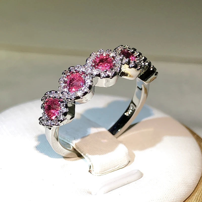 Twist Pattern Paw 925 Silver Simple Design Ruby Crystal Ring