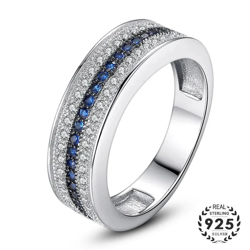 925 Sterling Silver Ring with Round Sapphire Zircon Gemstone