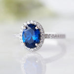 Natural Sapphire Rings for Women Sterling Silver 925 Wedding Filled Diamondantique silverBlue