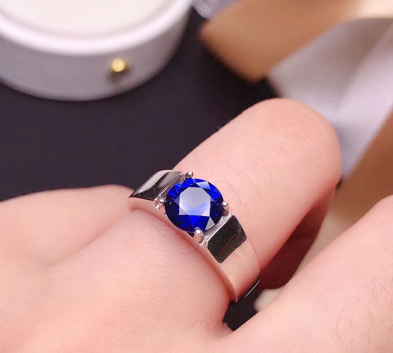 Solitaire Cut Sapphire 925 Sterling Silver RingRing