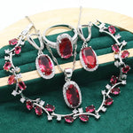 Red Ruby 925 Silver Jewelry Sets For Women Wedding