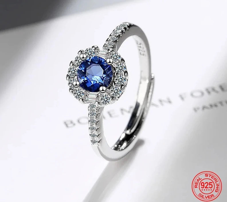 Fashion 925 Sterling Silver Sapphire Adjustable Ring