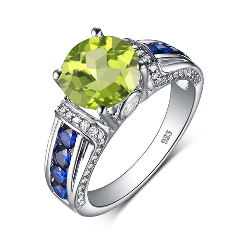 Solitaire Cut Peridot and Sapphire 925 Sterling Silver RingRing