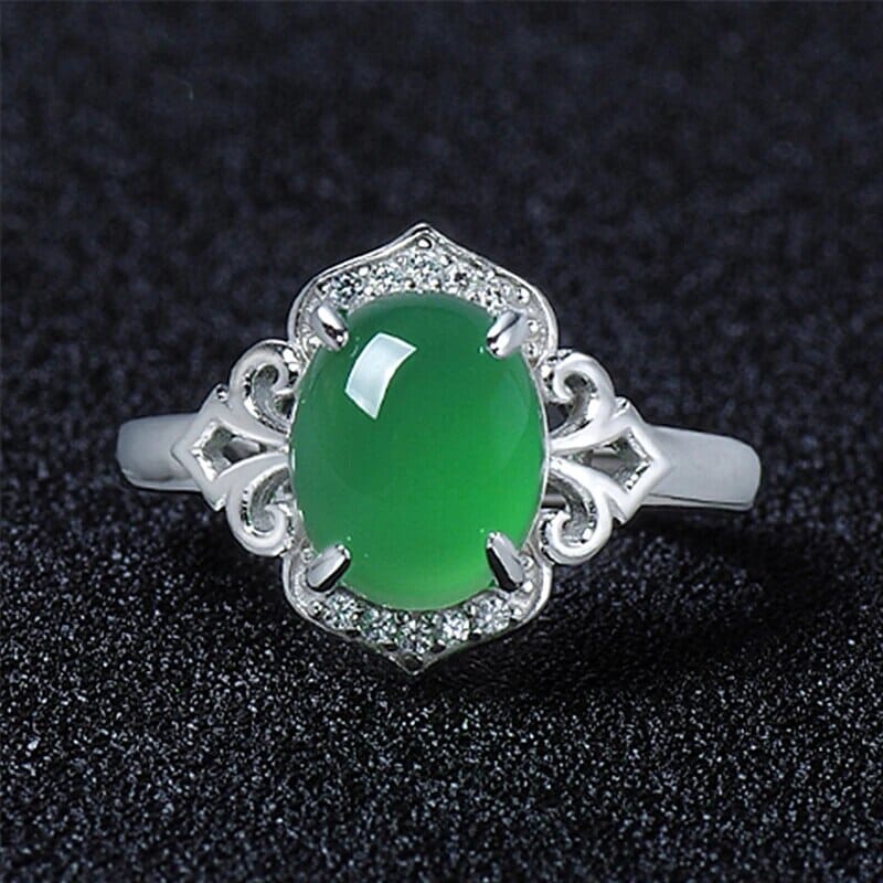 Oval Shape Emerald Resizable Silver RingRing