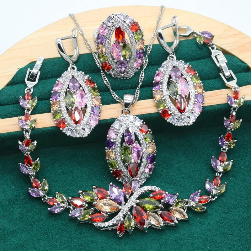 Luxurious Purple Amethyst 925 Sterling Silver Jewelry set for WomenMulti 4pcs6