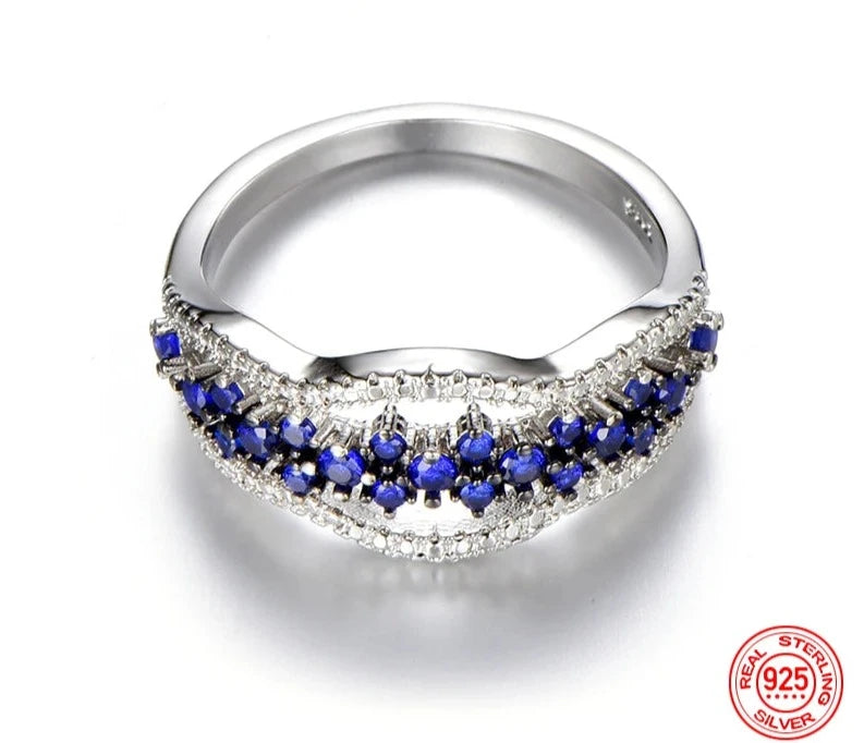 925 Sterling Silver Geometric Sapphire Rings For Women Wedding Jewelry