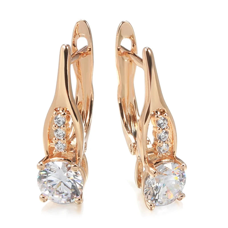 585 Rose Gold Simple Drop Earrings with White ZirconROSE GOLD COLOR