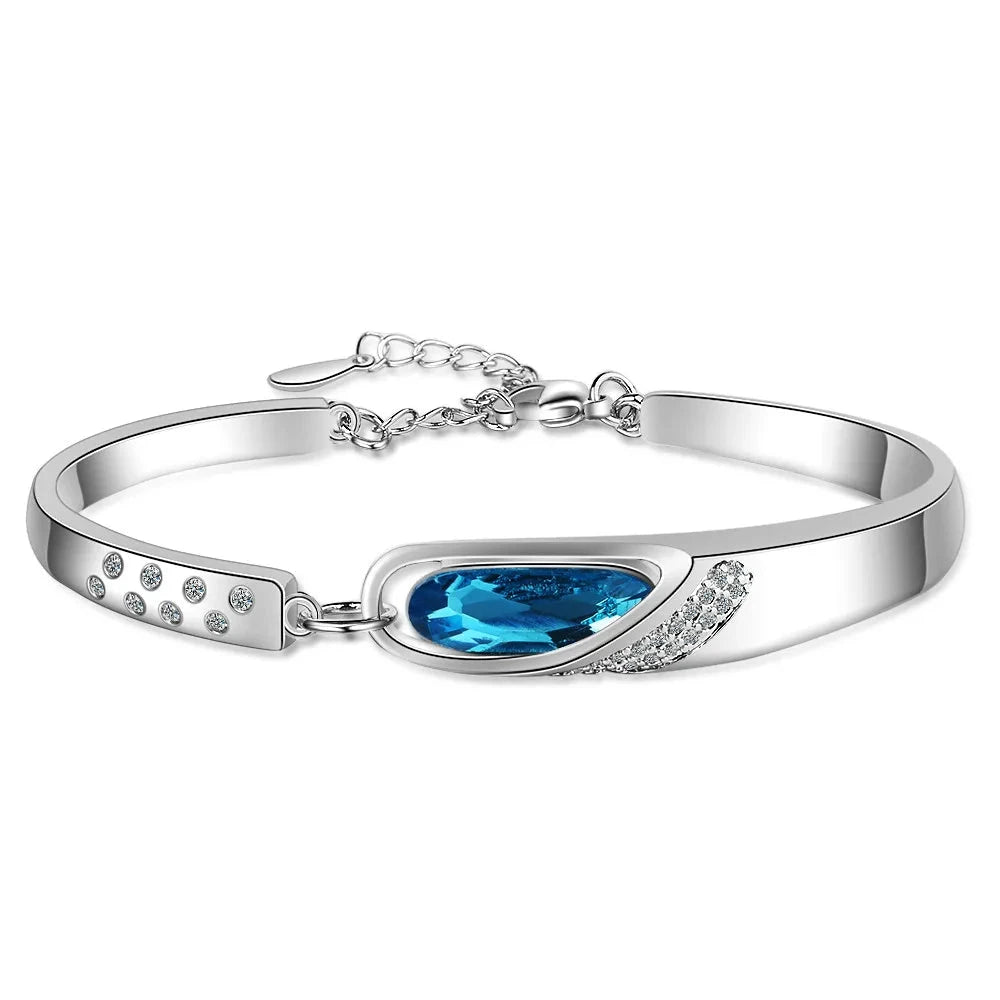 Pulseira Feminina Bizuteria 925 Sterling Silver Sapphire Bracelets for Women Silver 925 Jewelry Blue Topaz Girls