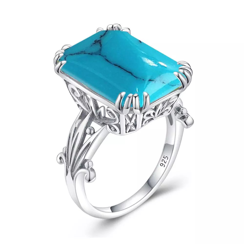 Punk Turquoise Ring For Women Solid 925 Sterling Silver