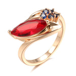 Kinel Luxury Rose Gold Red Ruby Stone Ring for Women MosaicRuby585 Rose Gold6