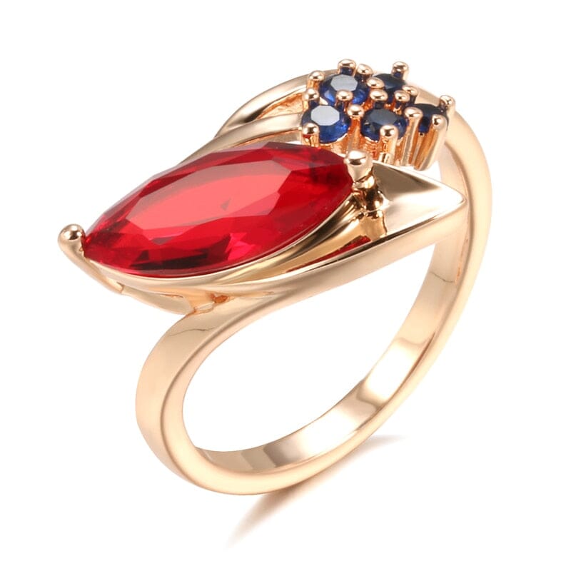 Kinel Luxury Rose Gold Red Ruby Stone Ring for Women MosaicRuby585 Rose Gold6