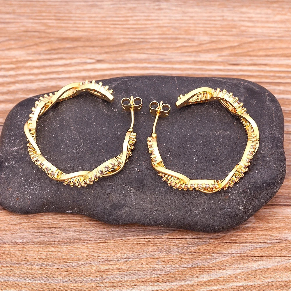 Big Drop Design Crystal Zircon Twist Hoop Earrings
