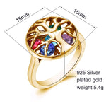 Tree of Life Stones 925 Sterling Silver and 18K Gold Color RingRing