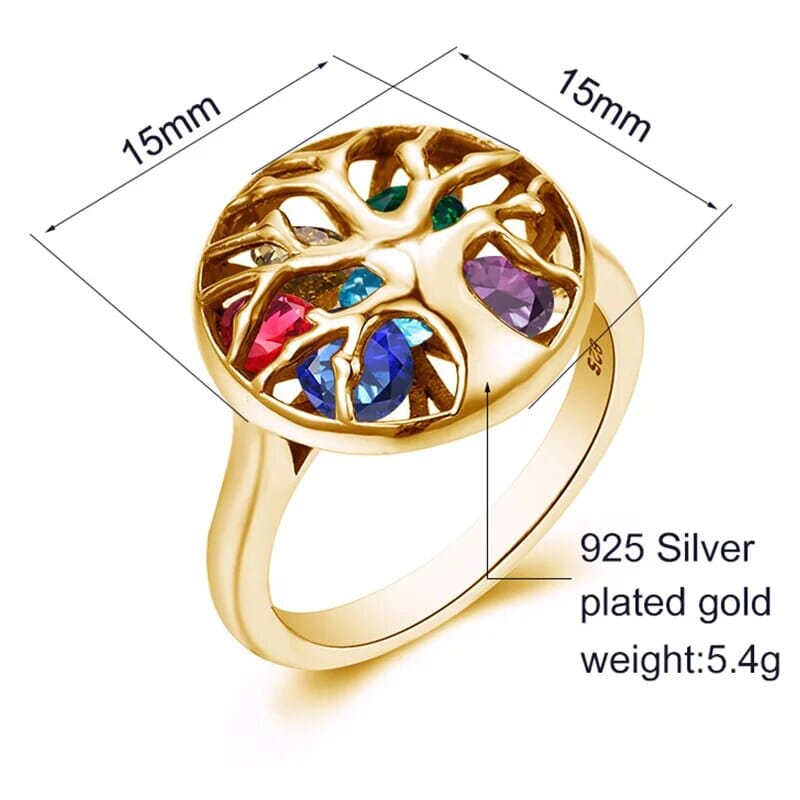 Tree of Life Stones 925 Sterling Silver and 18K Gold Color RingRing