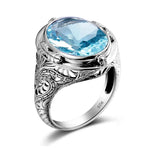 Aquamarine Ring Handmade Vintage Engraving Pattern Men's RingAquamarine H10