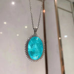 New Romantic Big Blue Stone Paraiba Aquamarine Diamond Pendant Necklace for Women Fine Jewelry