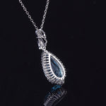 925 Silver Necklace for Women Water Drop Shape Sapphire Zircon Gemstone Pendant