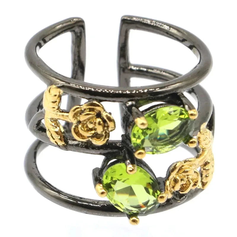 Aquamarine Green Peridot Gift for Sister Black Gold Silver Ringsperidot6