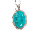 New Romantic Big Blue Stone Paraiba Aquamarine Diamond Pendant Necklace for Women Fine Jewelry