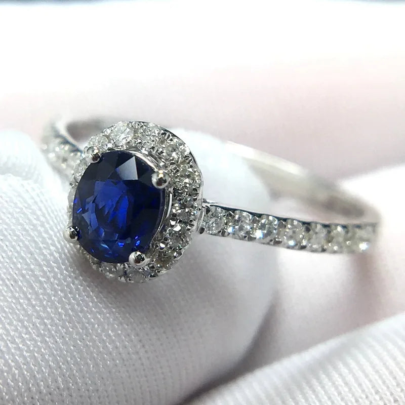 Natural Sapphire Rings for Women Sterling Silver 925 Wedding Filled Diamond