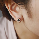 Elegant Roman Numeral Hoop Earrings – White Shell & Black Enamel