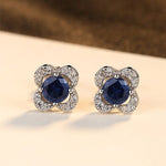 Sapphire Gemstone 925 Sterling Silver Flower Stud EarringsEarrings