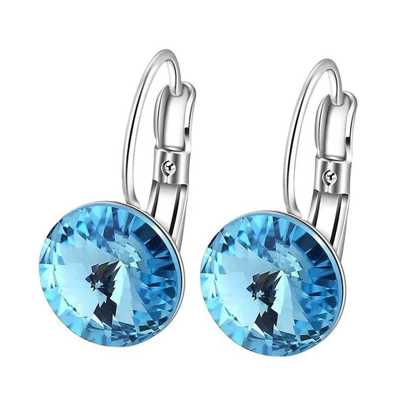 Sea Blue Crystal Hoop Earrings for Women, 9 Color Options