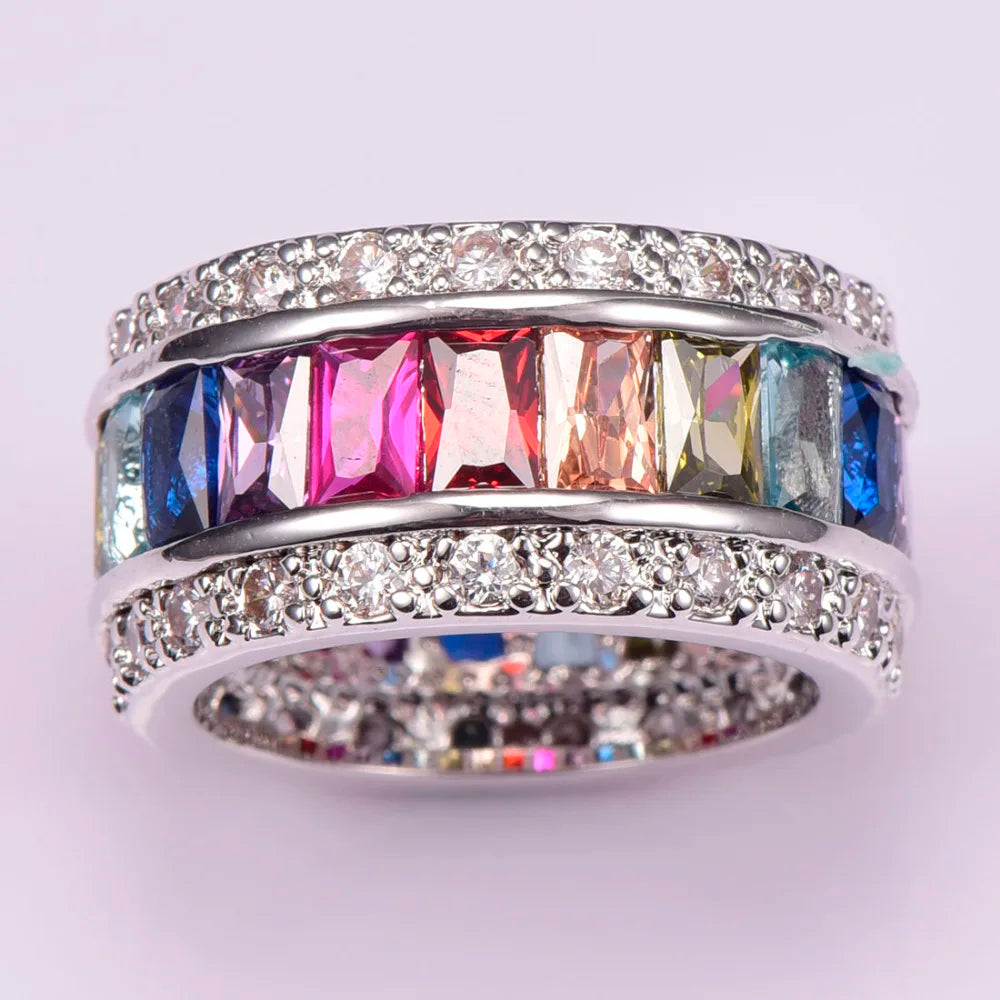 Multi Color Crystal Zircon Ring 925 Sterling Silver