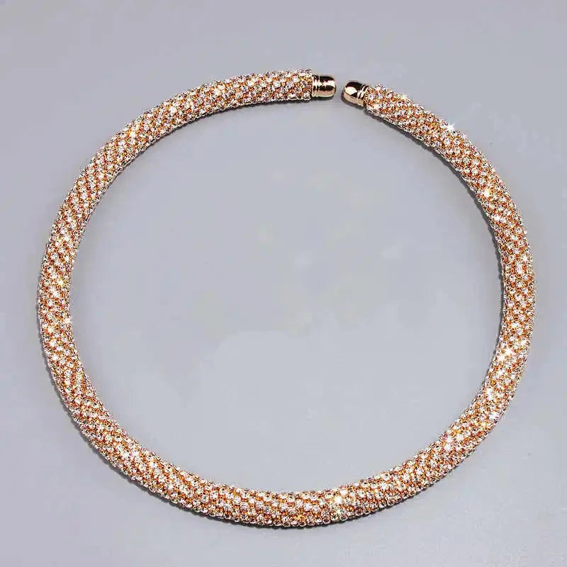 Luxury Crystal Collar Necklace Gold/Silver Plated Rhinestone Torques ChokerGold Collar