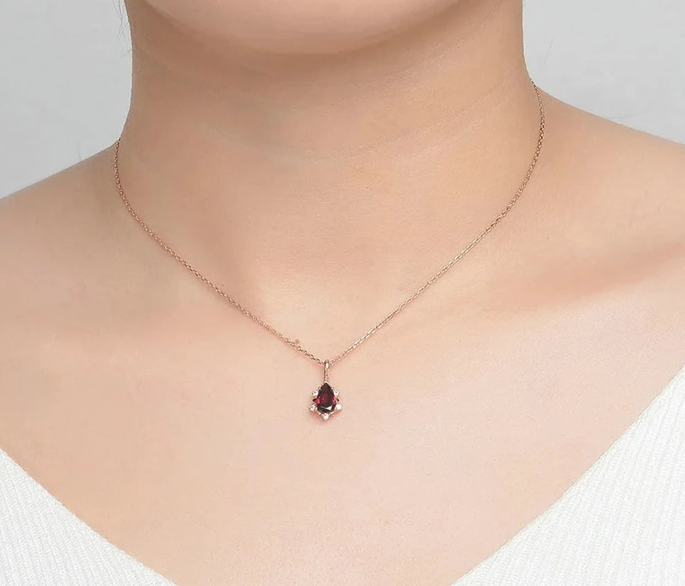 Teardrop Garnet Pyrope Gemstone Pendant Necklace