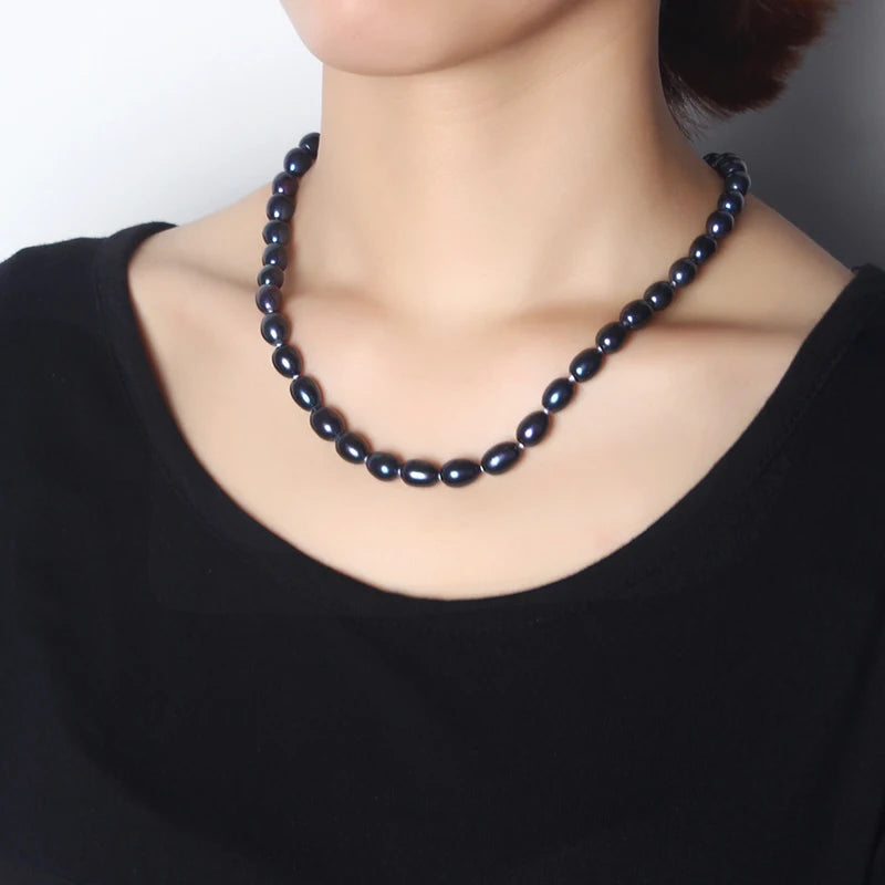 Natural Black Pearl 925 Sterling Silver NecklaceNecklace