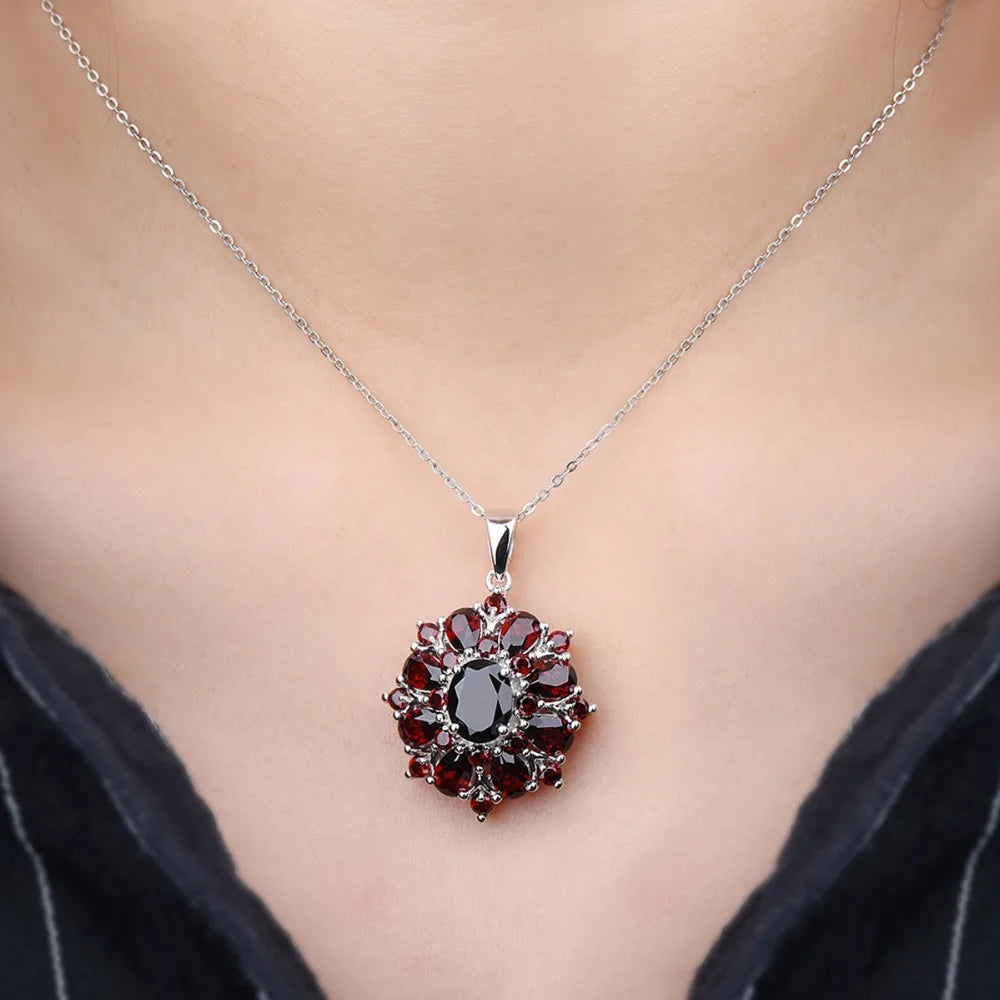 7.54ct Natural Black Garnet Pendant, 925 Sterling Silver Necklace