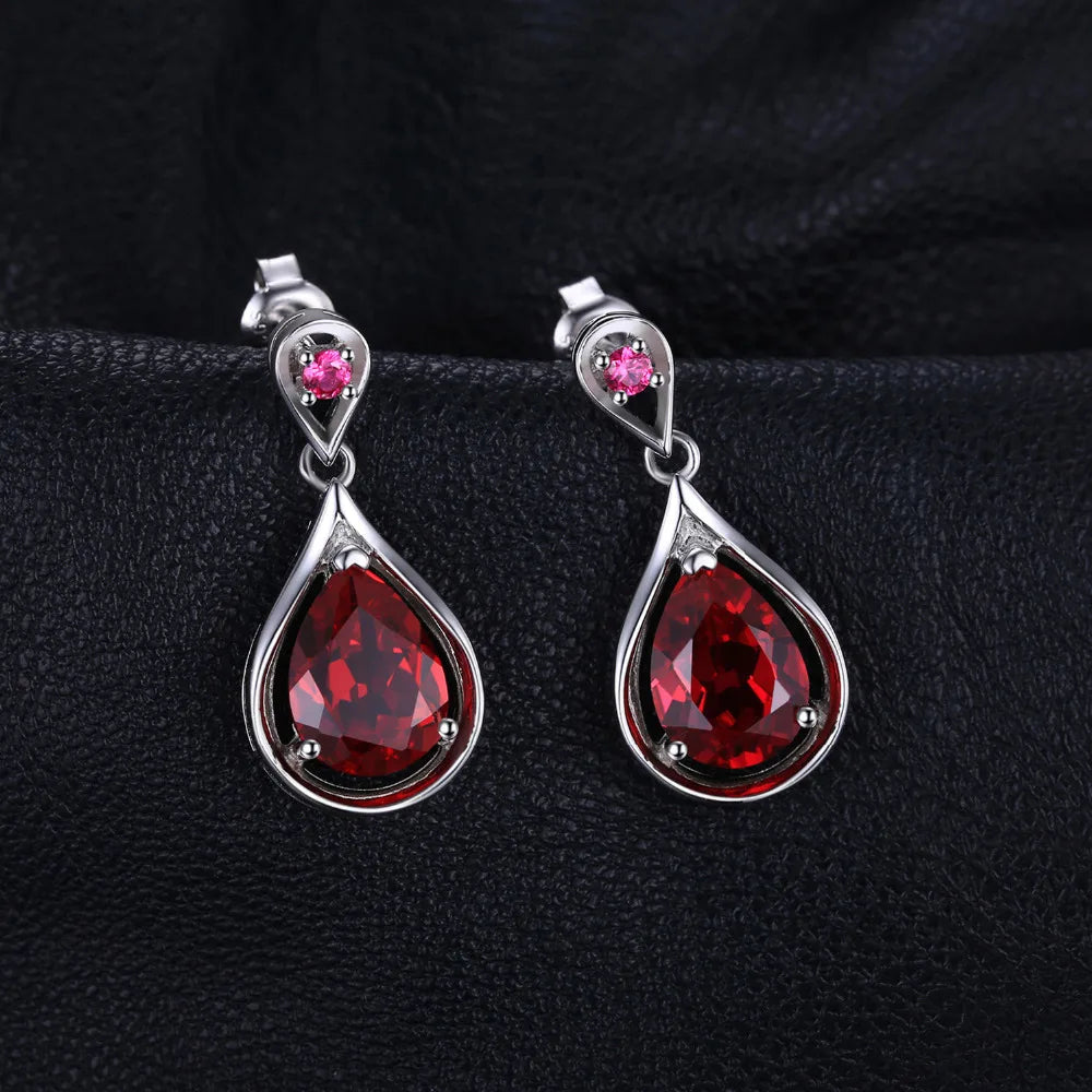 Water Drop 7.6ct Red Ruby 925 Sterling Silver Dangle Drop Earrings