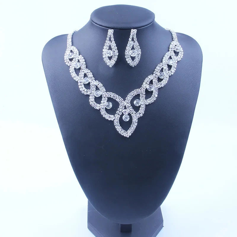 StoneFans Women Luxury Wedding Prom Bridal Crystal Rhinestone Necklace Earring Jewelry Set Hot New Trendy Rhinestone Jewellery