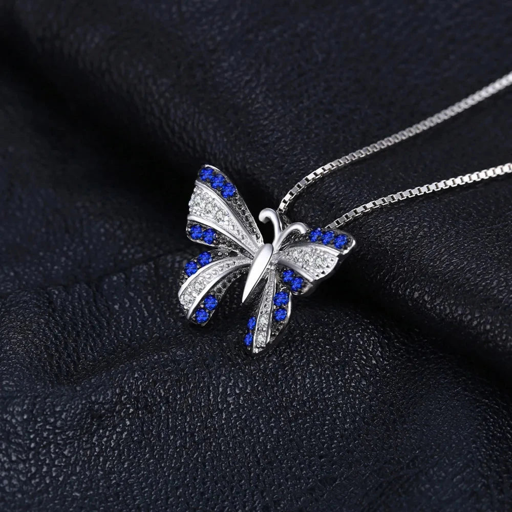 Blue Butterfly Spinel 925 Sterling Silver Pendant Necklace