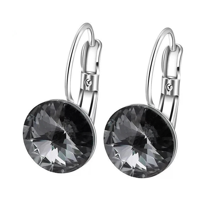 Sea Blue Crystal Hoop Earrings for Women, 9 Color Options